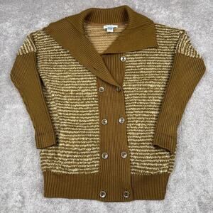 Brown Tan Knit Cardigan Sweater Size L Bouclé Striped Lilly McKay Retro